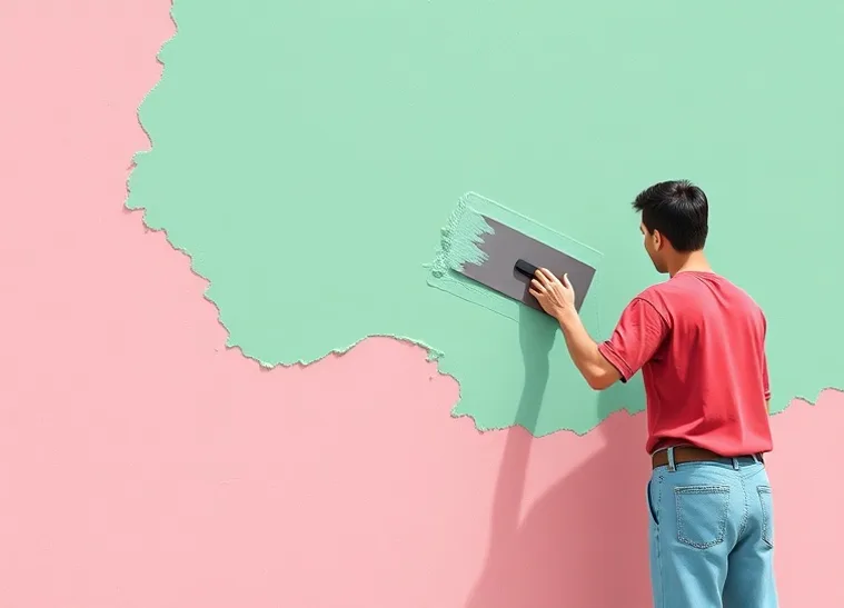 Application d'un enduit décoratif à la lisseuse sur un mur