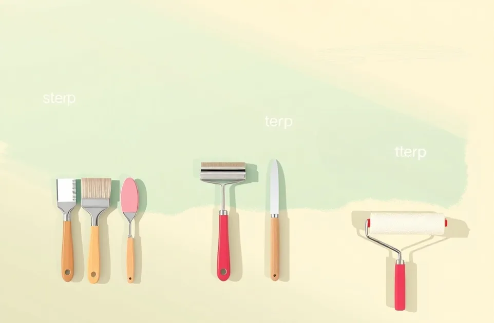 Outils de peinture disposés dans l'ordre des étapes du chantier