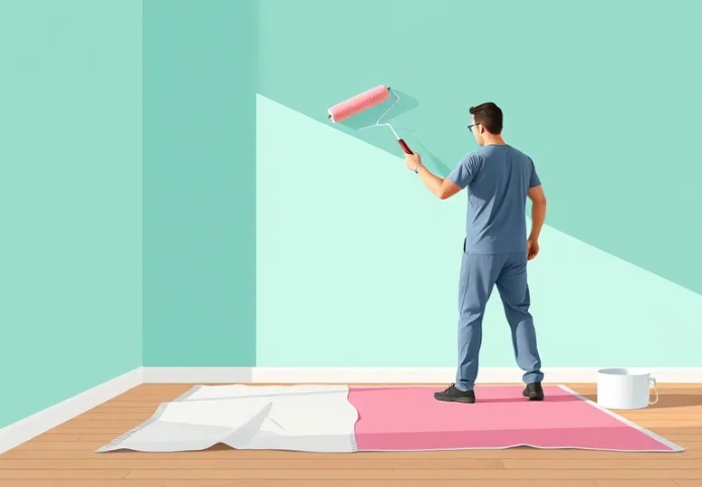 Peintre appliquant la peinture au rouleau sur un mur de salon
